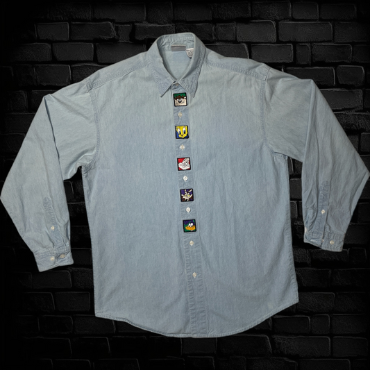 Vintage 1996 Warner Bros Cartoon Chambray Button-up - Taille M